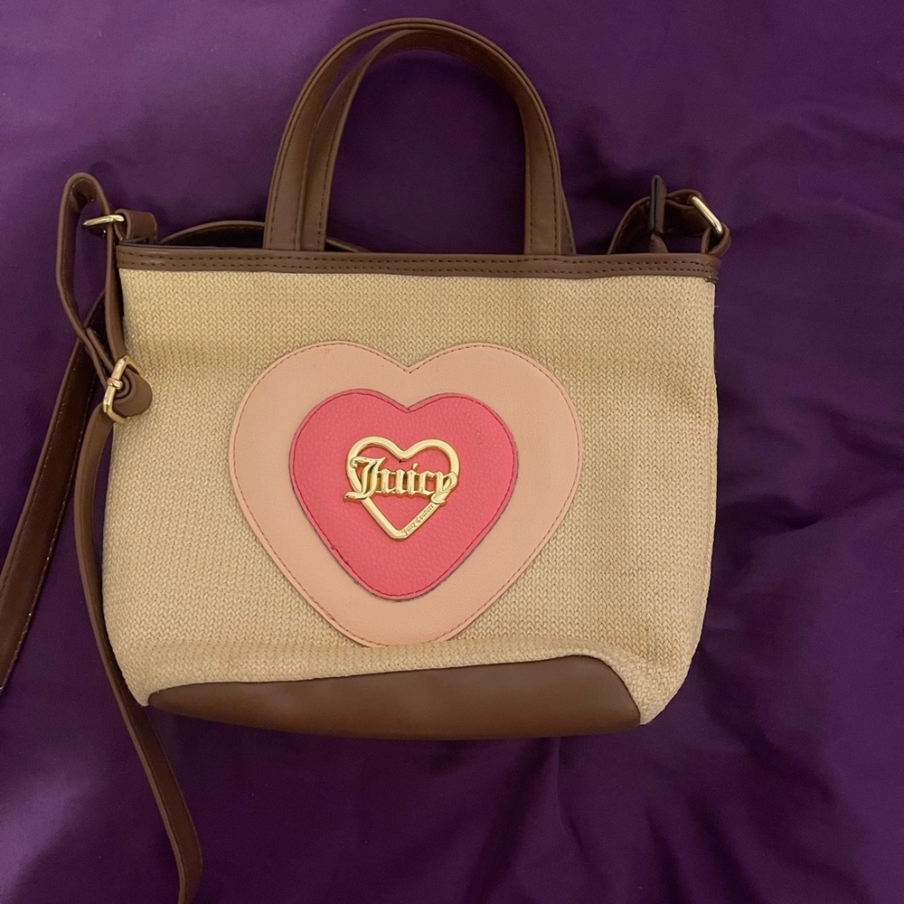 Juicy Couture Tan and Pink Heart Tote Bag